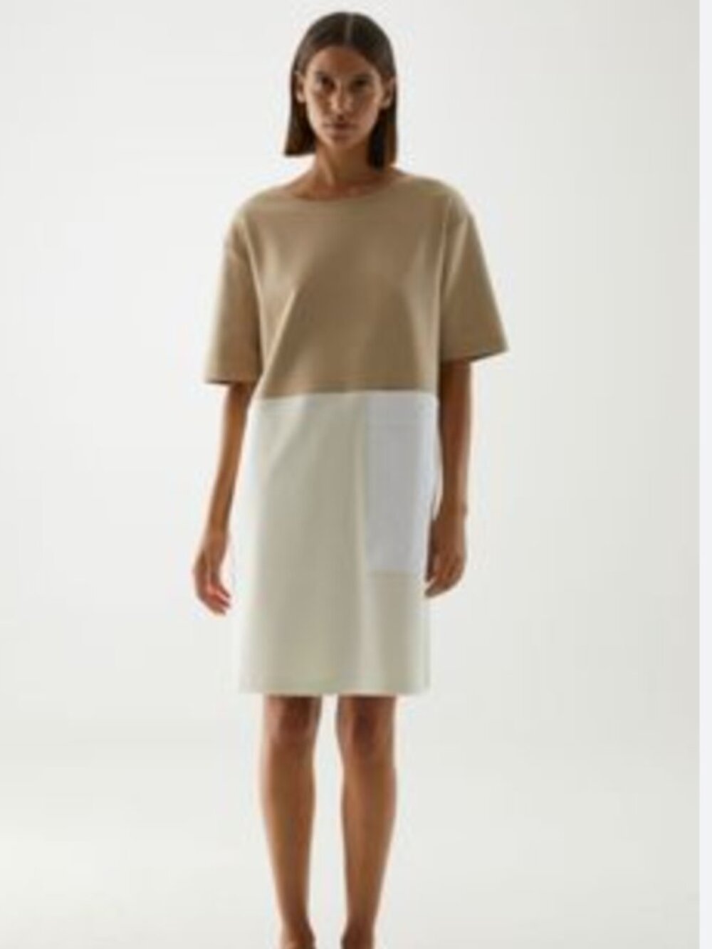 COS Color Blocked Shirt Dress Tan Cream Women's Small Front Pocket